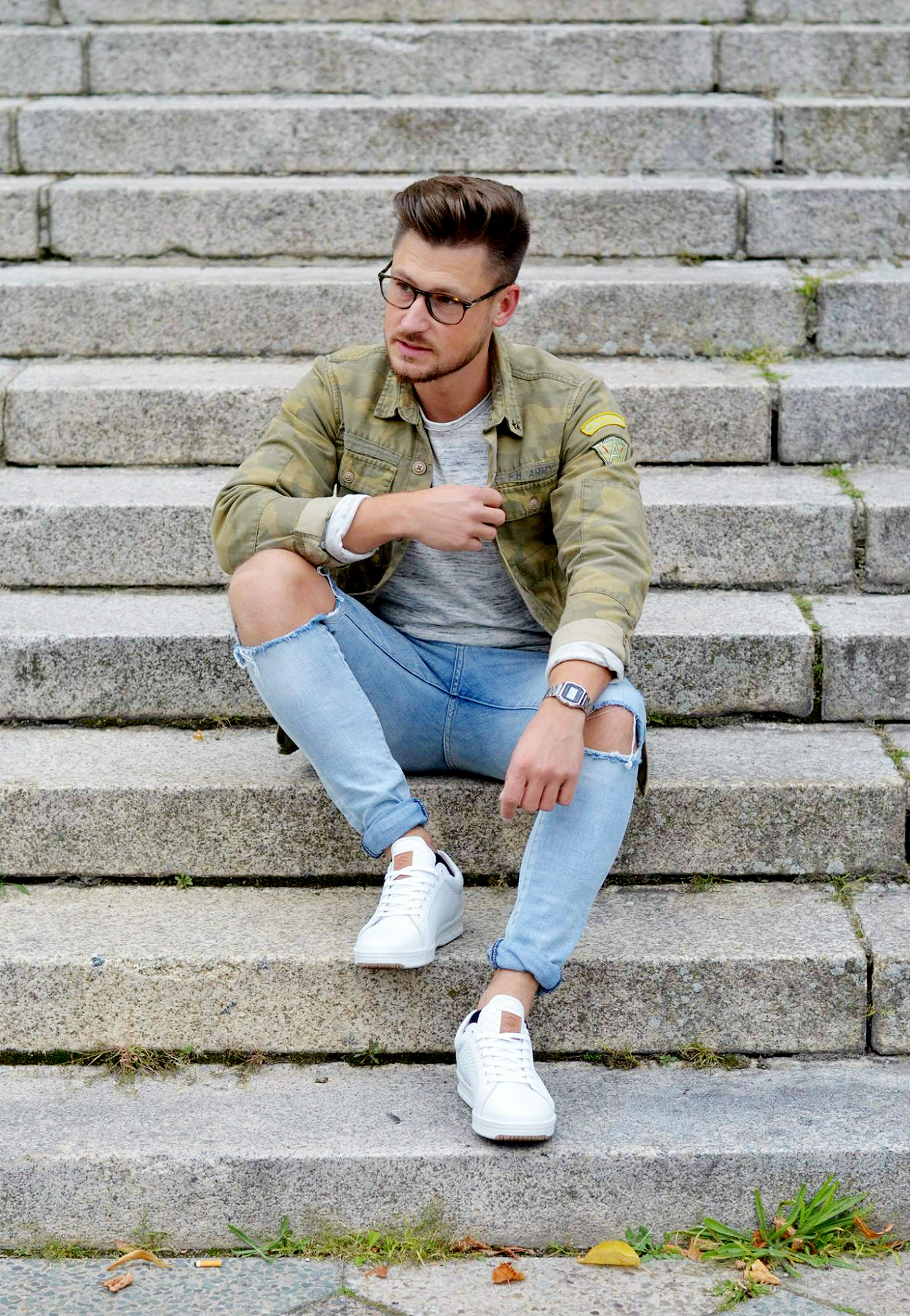 Modeblog-Berlin-Männer-Blog-Fashion-Camouflage-Jacke-Casio-Uhr-silber-Look