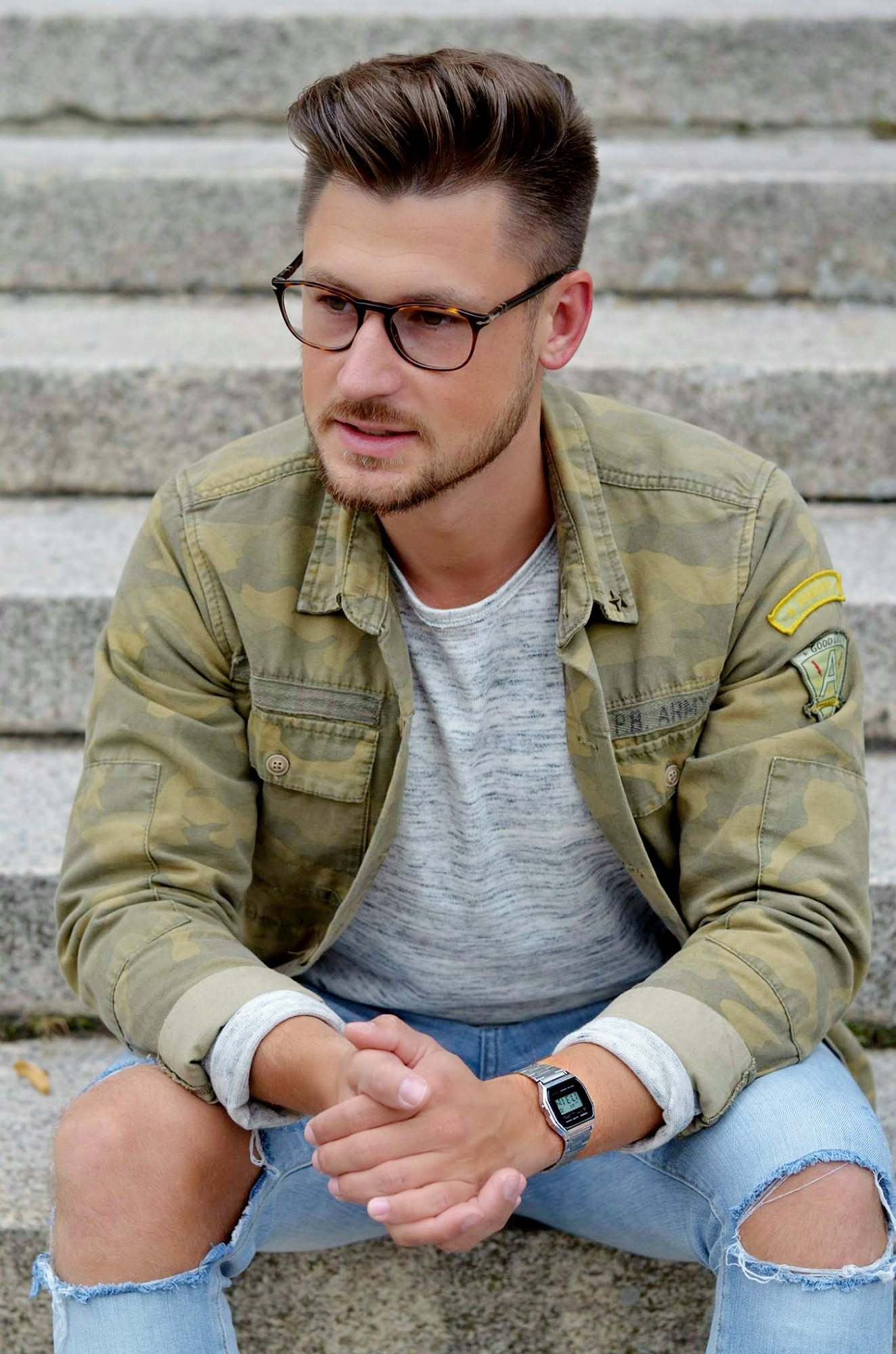 Modeblog-Berlin-Männer-Blog-Fashion-Camouflage-Jacke-Casio-Uhr